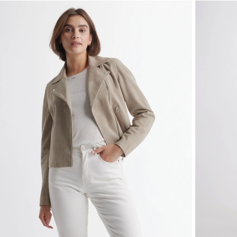 Quince 100% Suede Biker Jacket, Sand (Taupe), size MEDIUM